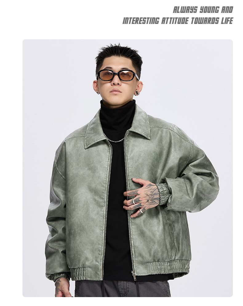 Men's Leather Jacket Retro Style With Lapel For Men_voghion.com