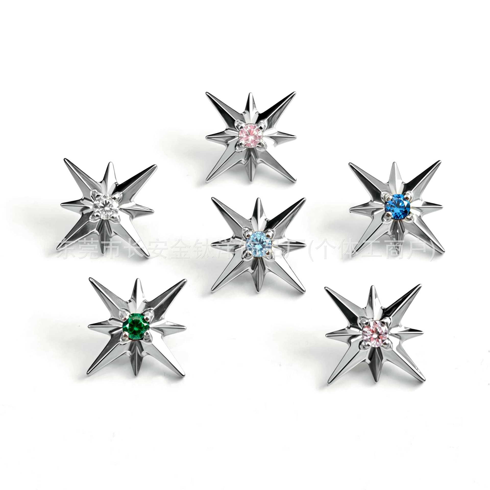 G23 Titanium Polaris Sea Urchin Six-Pointed Star Lip Stud Ear Stud Cartilage Stud Body Piercing Jewelry detail image 8