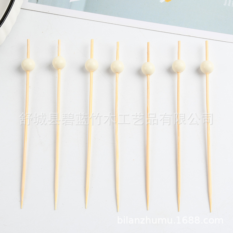Cuentas blancas desechables horquilla de fruta bocadillos de fruta palillos de dientes artísticos palillos de bambú fabricantes