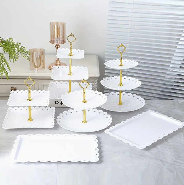 De estilo europeo de 3 capas plato de merienda plato de fruta té de la tarde postre soporte de exhibición mesa de postre soporte de la torta mesa de combinación de la torta