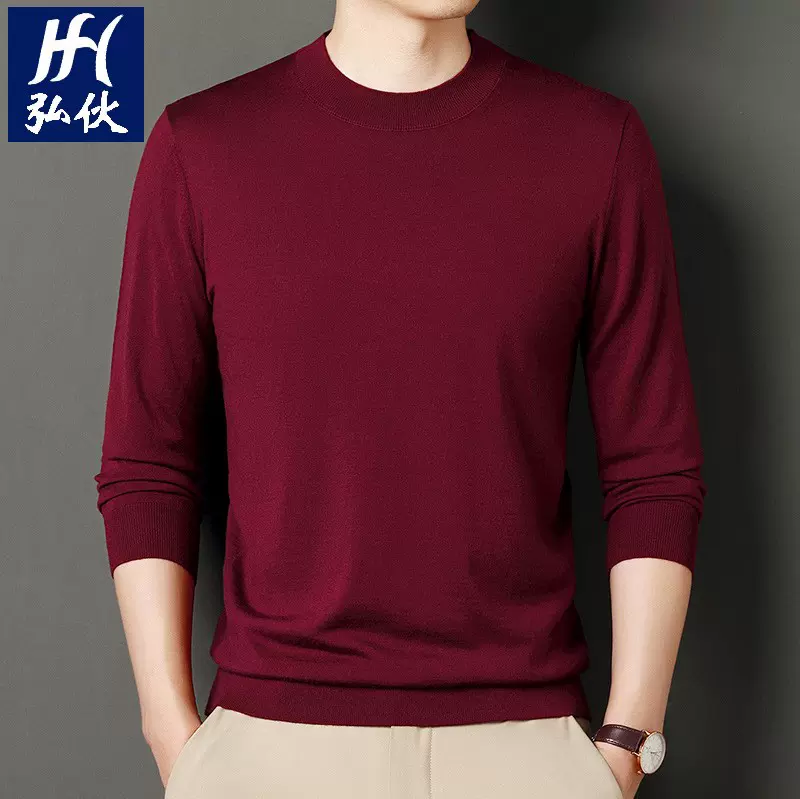 100%澳洲JY细美丽诺羊毛衫男秋冬新款中年男士羊毛衫半高领毛衣男