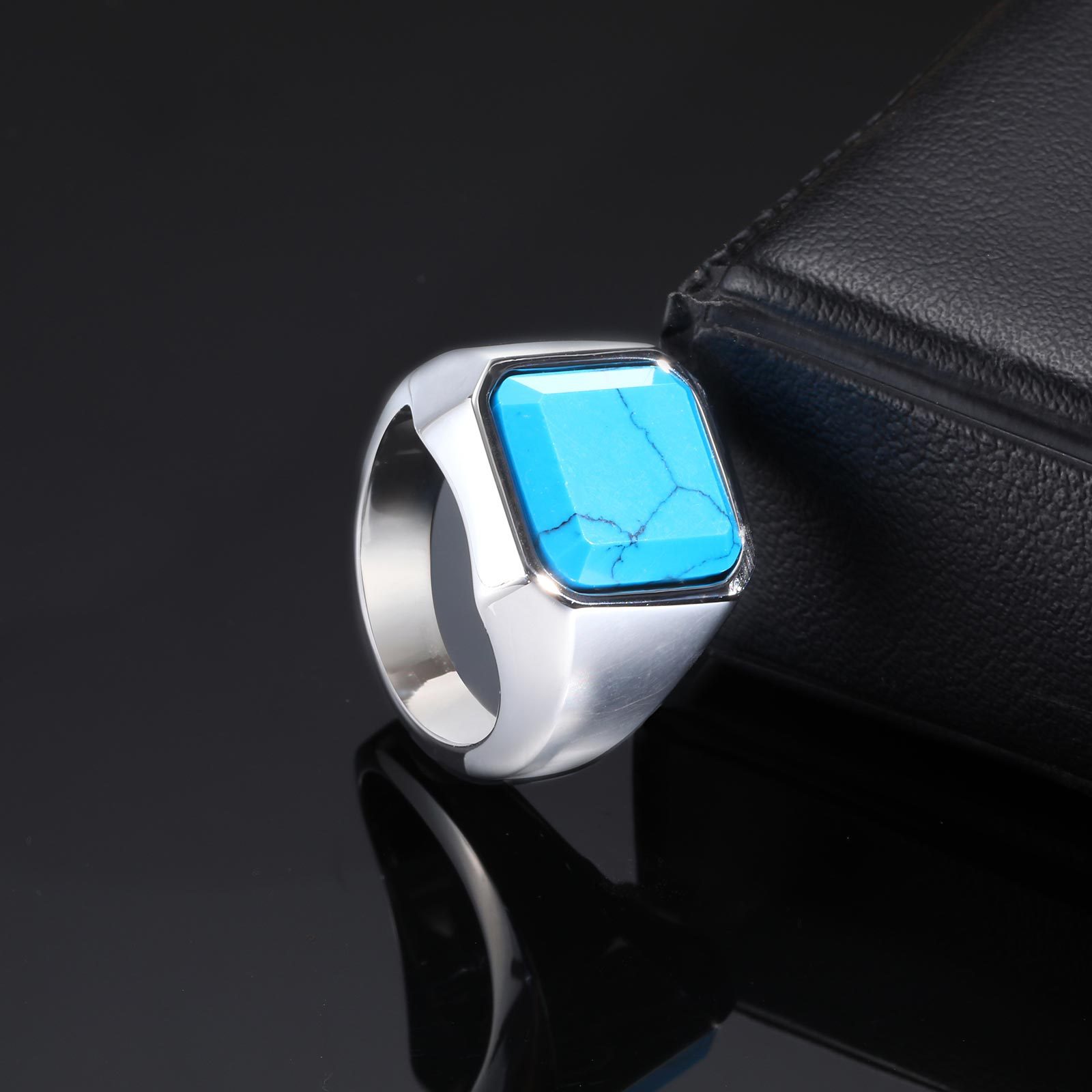 Men ringsリング卸売ステンレス黒瑪瑙リングスチール色メンズリング卸売RC-207