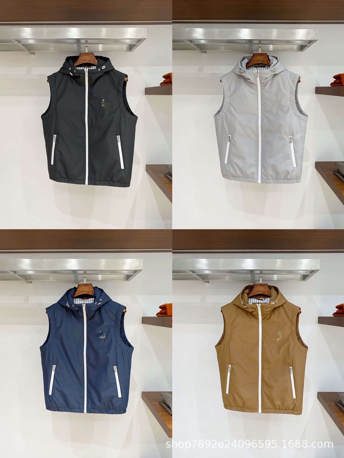 Kişi yelekli jaket, tikməli, kapüşonlu, payız-qış üçün