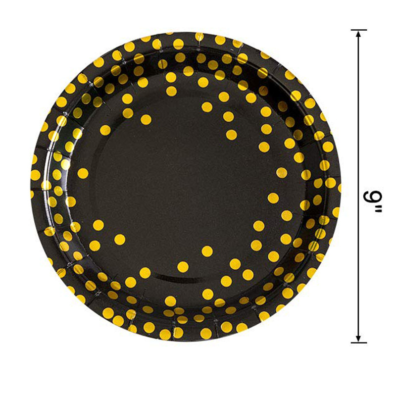 Transfronterizo de 7 pulgadas de 9 pulgadas Placa de papel dorado desechable traje vajilla dorado Placa de papel de lunares decoración del partido Placa de papel comercio exterior