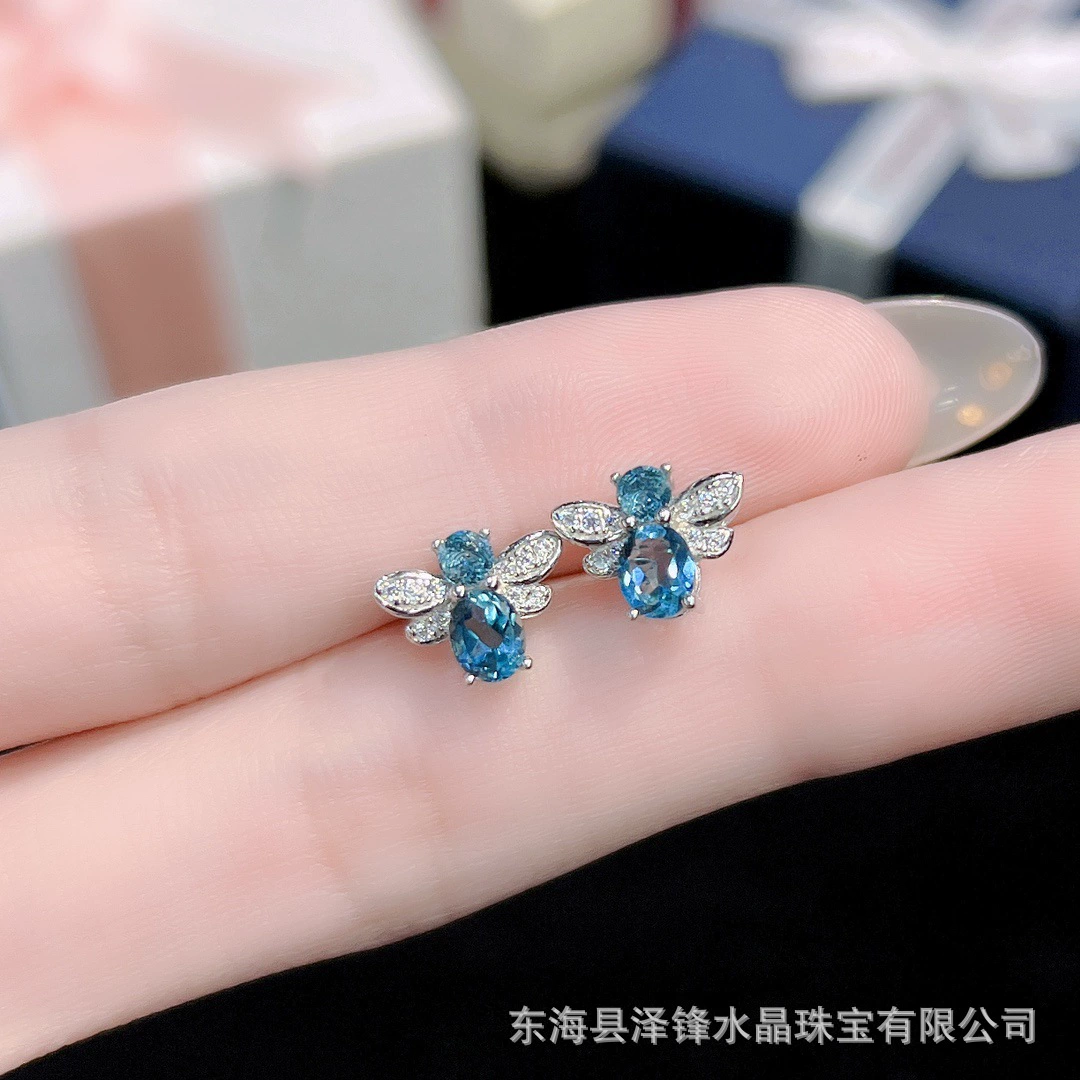 Zefeng Jewelry Natural Topa Stone Study S925 Silver Women's Main Stone 3*4+2*2 Cross -border one