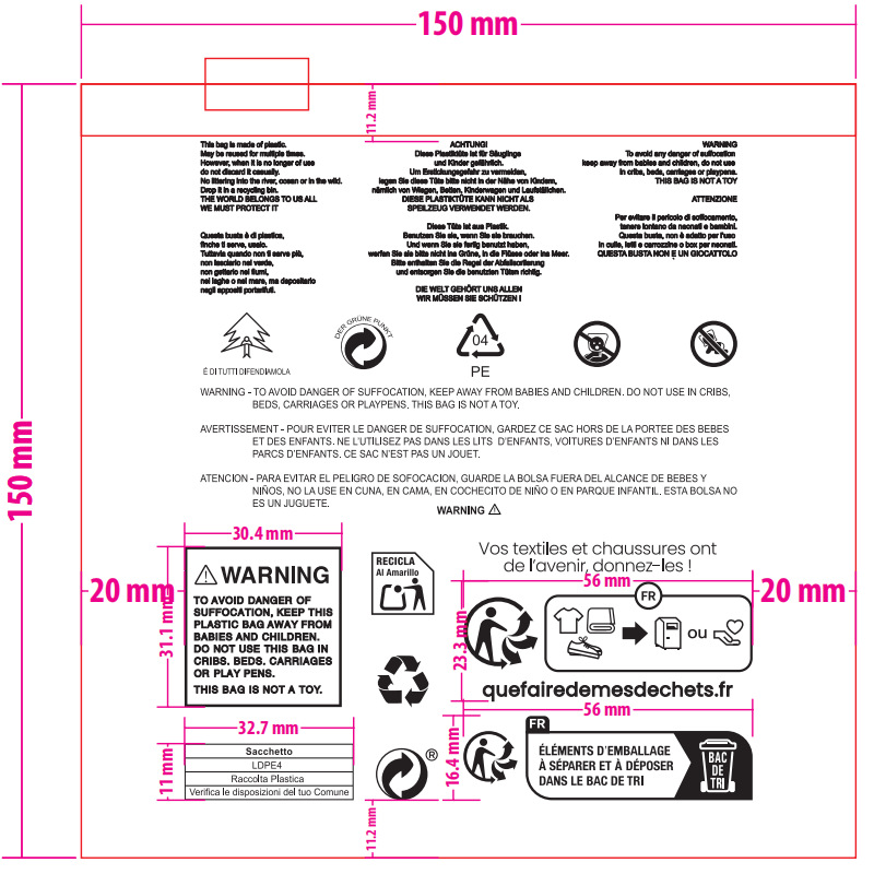 Bolsa de Embalaje Transparente Esmerilada con Cierre de Seguridad y Etiqueta Francesa, Bolsa Ecológica con Mensaje de Advertencia y Autosellado image 10