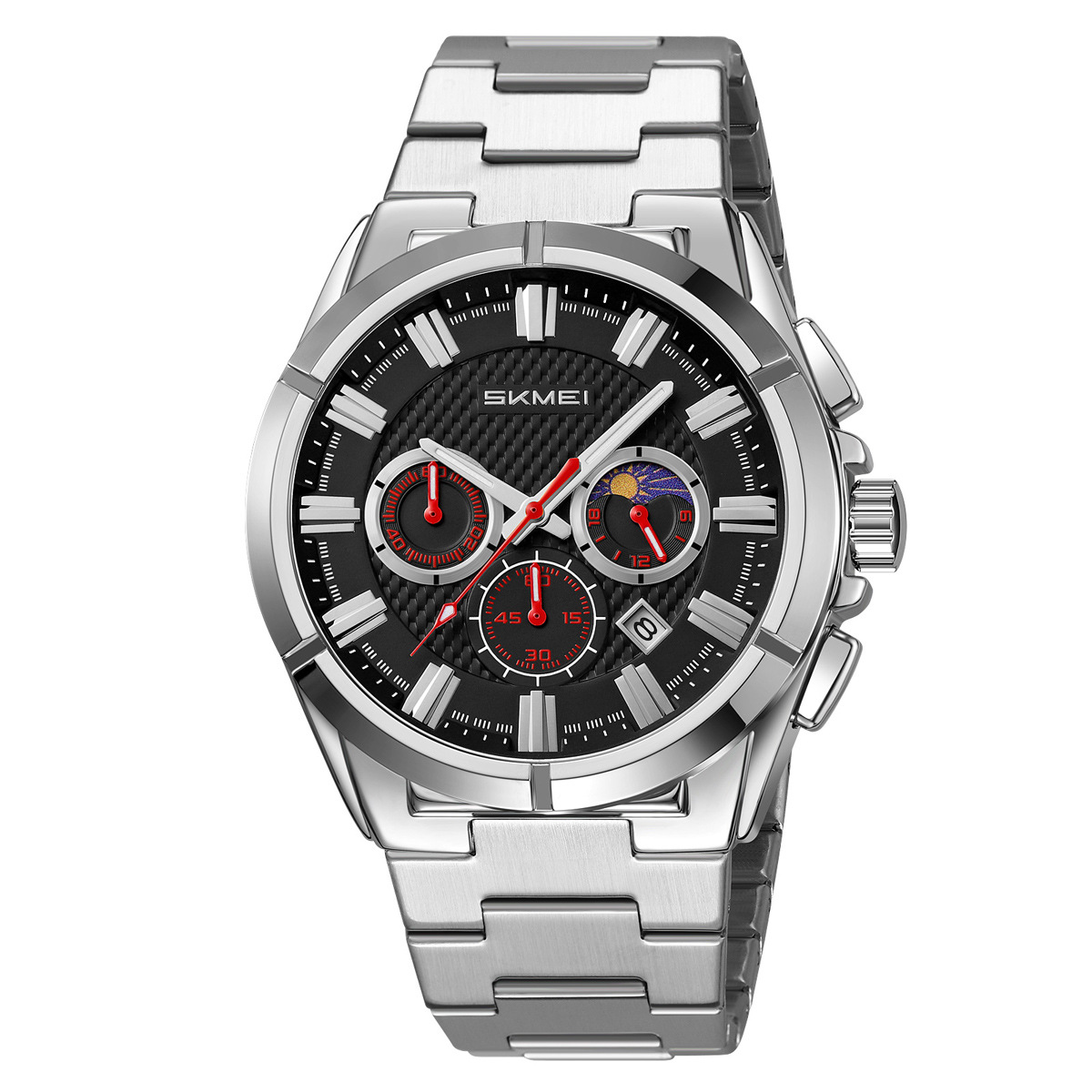 Momento de los Estados Unidos transfronterizos hombres cronógrafo multifuncional calendario de estrellas impermeable cuarzo reloj de hombre reloj deportivo de correa de acero