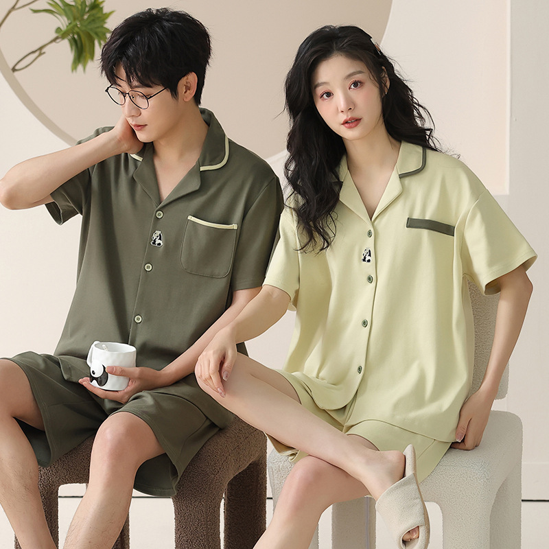 Physical Store Fashion Simple Cotton Pajamas for Women Summer New Short-Sleeved Shorts Men's Home Clothes Manufacturer Wholesale