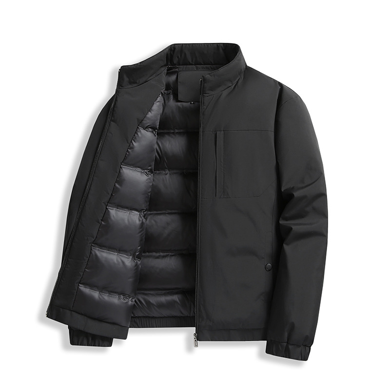 90 White Duck Down Jacket Men's Winter Simple Vertical Collar Lightweight Warm Young and Middle-aged Business Casual Jacket Coat