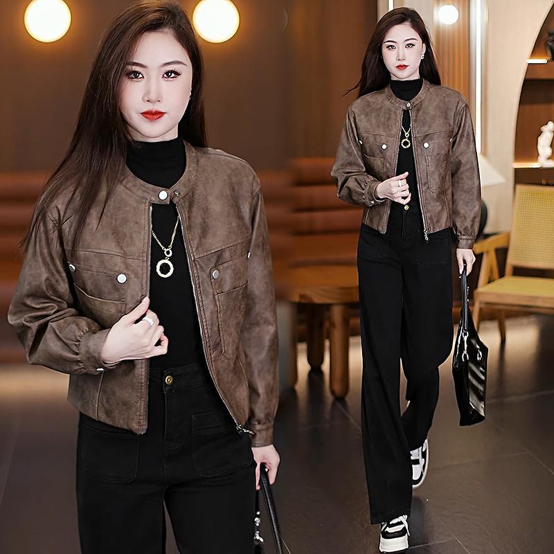 Trendy Women's Fashion Casual Leather Jacket Autumn Winter New Stylish Slim Biker Jacket Versatile Fleece Thickened