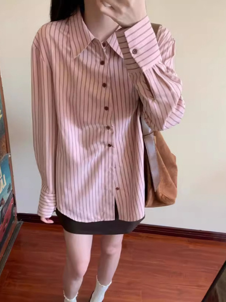 法式粉色条纹衬衫套装裙子女早秋季2025新款小个子气质一整套短裙|undefined