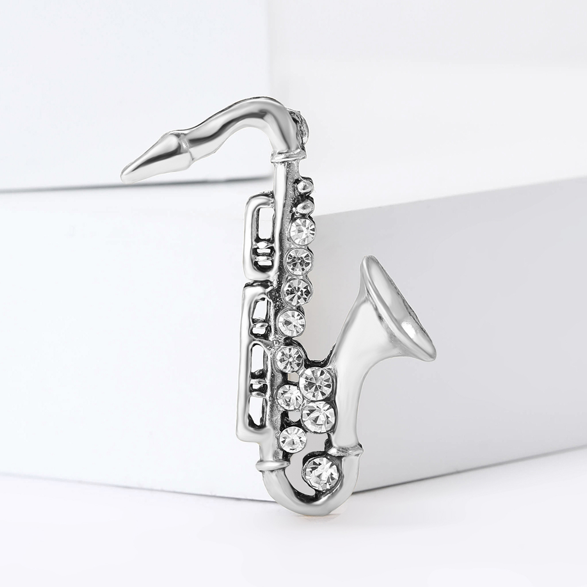 Fashion Joker Alloy Enamel Rhinestone Saxophone Brooch Niche Joker Men's and Women's Clothing Corsage Jewelry Pin