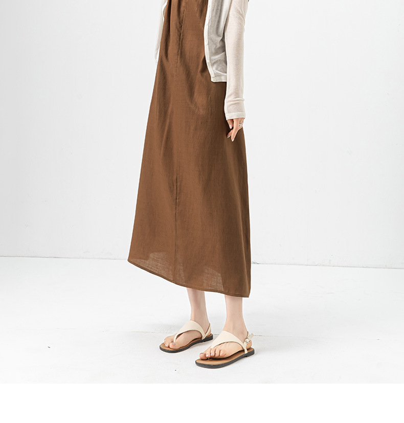 Váy maxi hai dây đính cườm phong cách nghỉ dưỡng, dáng chữ A rộng rãi, chất Tencel phối sợi gai mỏng mùa hè — Màu caramel chi tiết 21