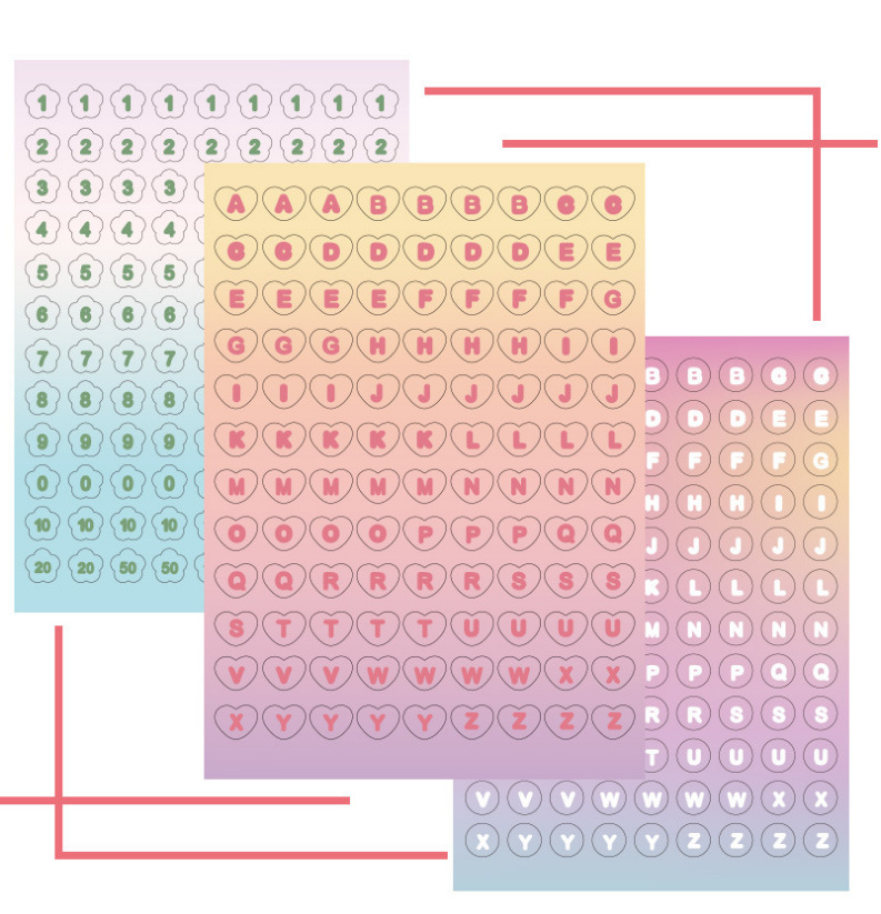 漸變數字字母貼紙可愛小清新英文基礎手帳素材diy裝飾拼貼