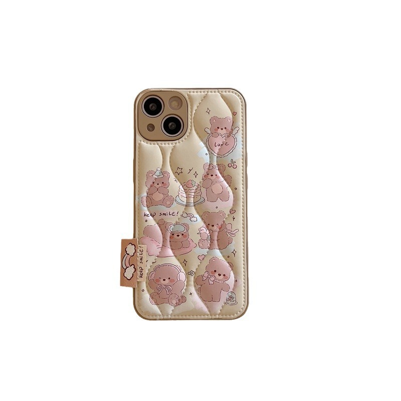 Estilo coreano lindo Oso de dibujos animados conejo abajo chaqueta adecuado para iPhone14 Apple 15PROMAX teléfono caso 13 mujeres