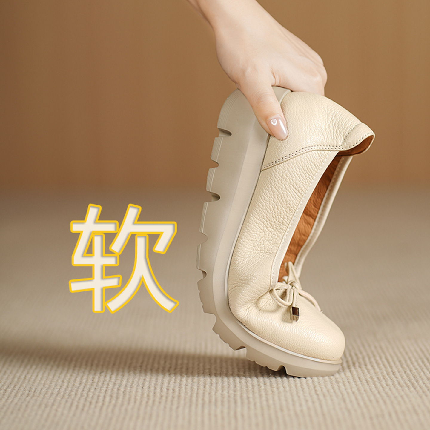 Giày lười nữ đế dày 4,5 cm mũi vuông da cừu mùa thu đông — đen