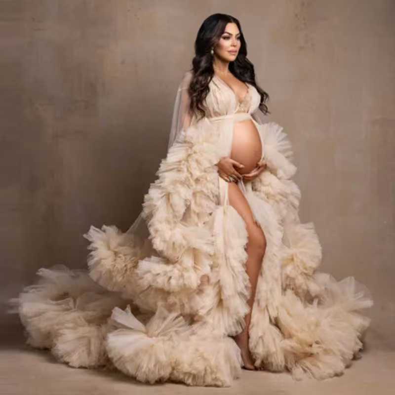 Morning Robe Wedding Dress Photo Shoot 2025 Cross-Border Hot-Selling Maternity Thin Mesh Dress Long Style Women's Wedding Dress
