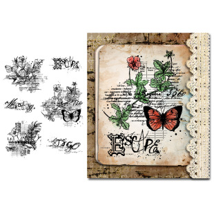 Handmade Paper Art Handbook Decorative Stamp Retro Insect Butterfly Flower Silicone Handbook Transparent Seal Cross-Border Delivery