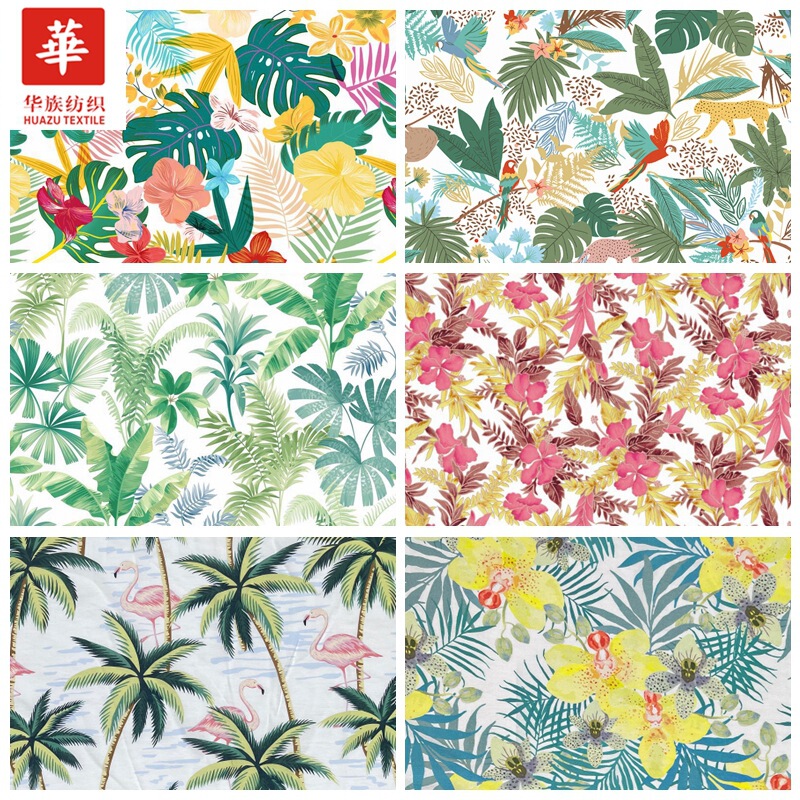 Summer brocade cotton printed cloth Hawaiian style men's clothing children's clothing set anti-mosquito pants shirt fabric spot wholesale