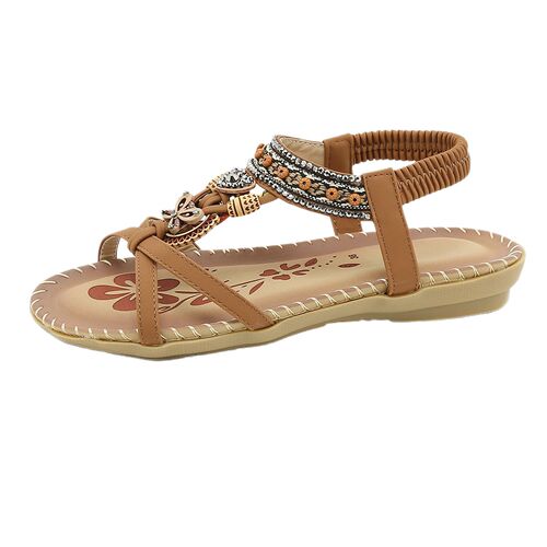 Bohemian 2025 Spring Plus Size Flat Flower Water Diamond Open-Toe Outwear Sandals