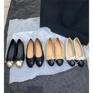 2024 New Flat Round Head Bow Ballet Shoes Chanel Style Soft Bottom Light Fairy Slip-on Color-matching Shoes