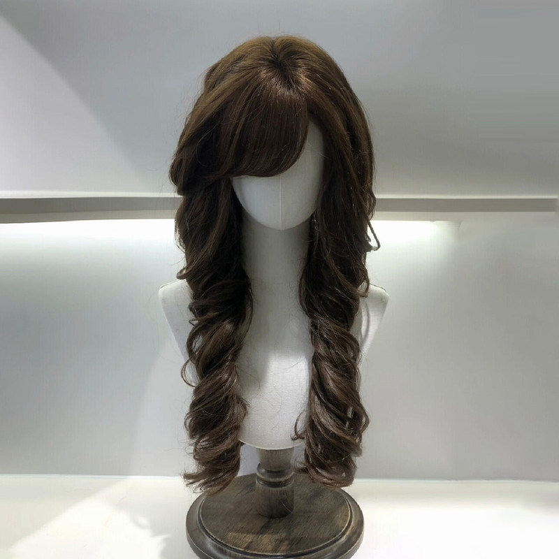 Japanese-Style Vintage Wig with Side Bangs, Honey Tea Color, Roman Curls, Cute Daily Lolita Long Curly Hair Full Wig