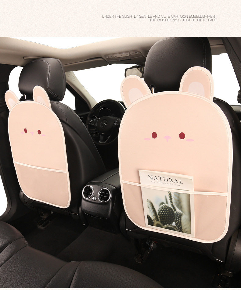 Female Cute Cartoon Car Seat Back Anti-Kick Pad Car Seat Rear Anti-Fouling Pad with Storage Belt Cross-Border Car Products