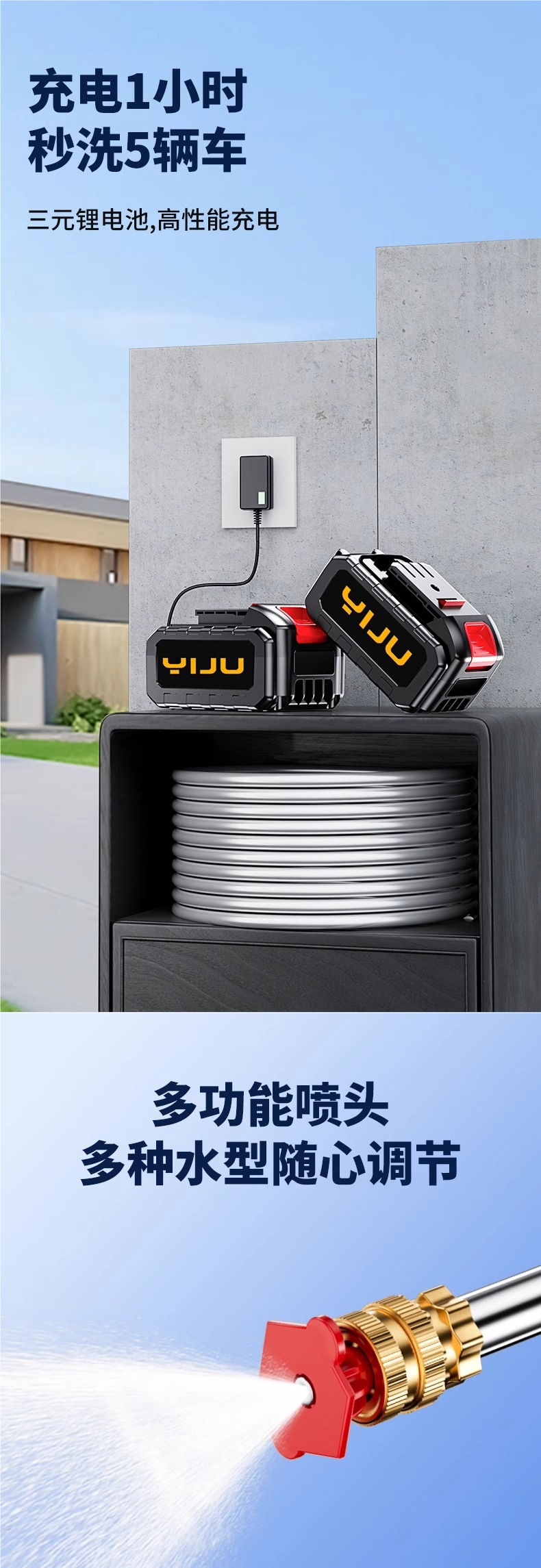 Wireless Car Washing Machine, Household High-Pressure Water Gun Cleaning Artifact, Car Charging, High-Power Lithium Battery, Powerful Booster