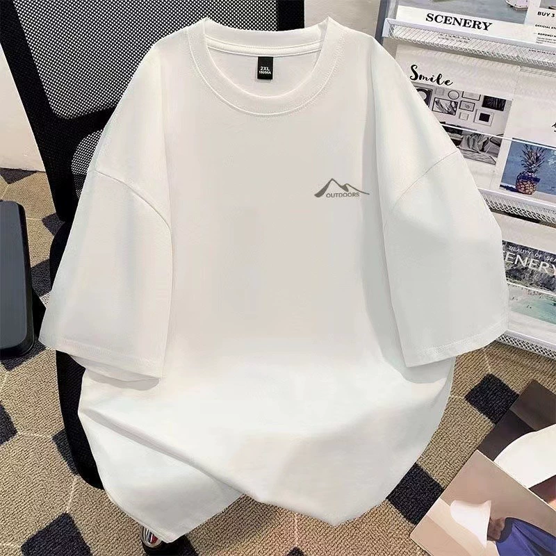 Американские высококачественные летние свободные топы из чистого хлопка весом 300 г с модным брендовым принтом и короткими рукавами и половиной рукавов для мужчин и женщин