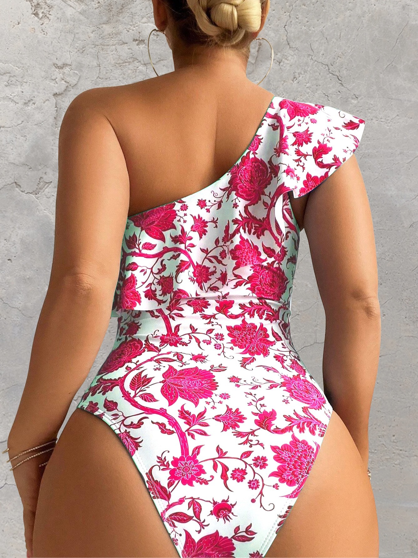 201g Weight Sleeveless Sleeve Length Polyester Fabric Type Regular Top Length Bodysuit Tops Type Swimming Occasion One Shoulder Neckline Skinny Fit Type Flower Pattern Women's Gender Bohemian Style Women's Bohemian Flower One Piece Swimwear 17