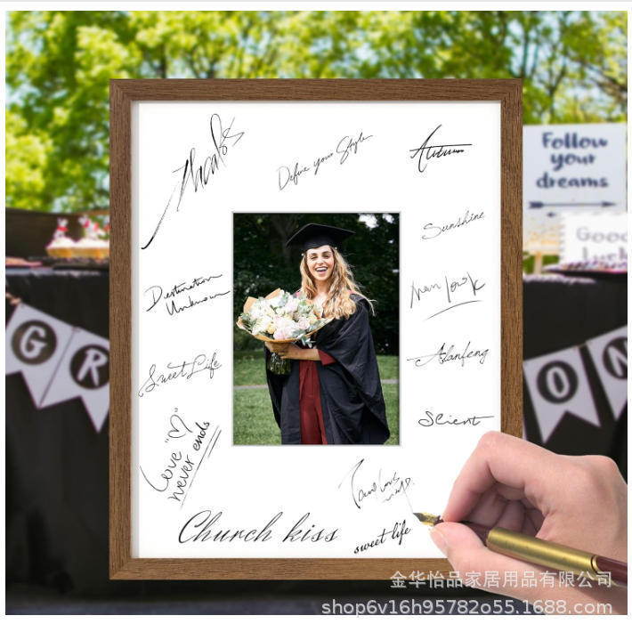 Solid Oak 27.94X 35.56cm Photo Frame Graduation Wedding Birthday Party Guest Signature Photo Frame Customization
