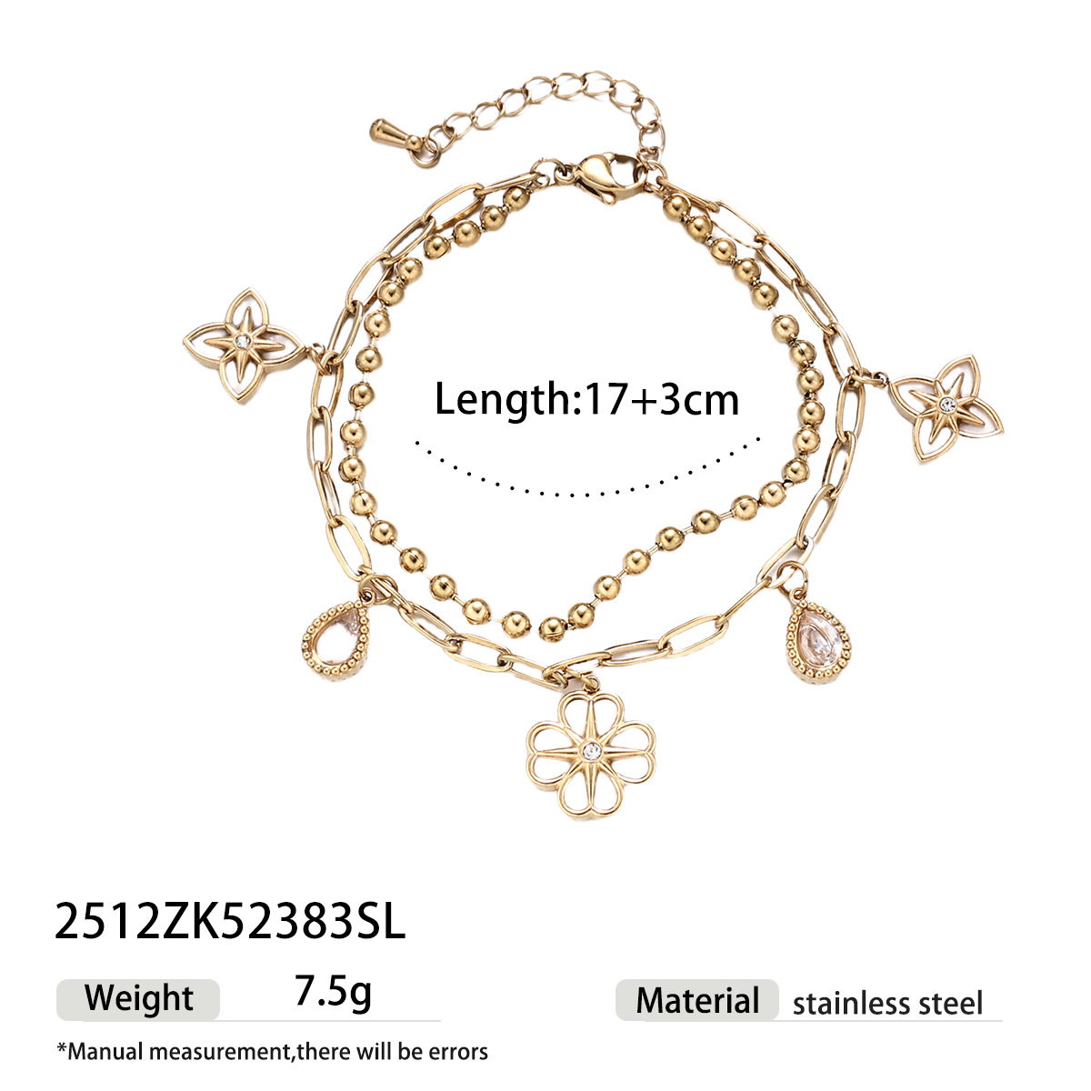 Tina Europa y América pulsera de acero inoxidable lujo ligero nicho universal personalidad tendencia flores más colgantes pulsera de piedra caliente
