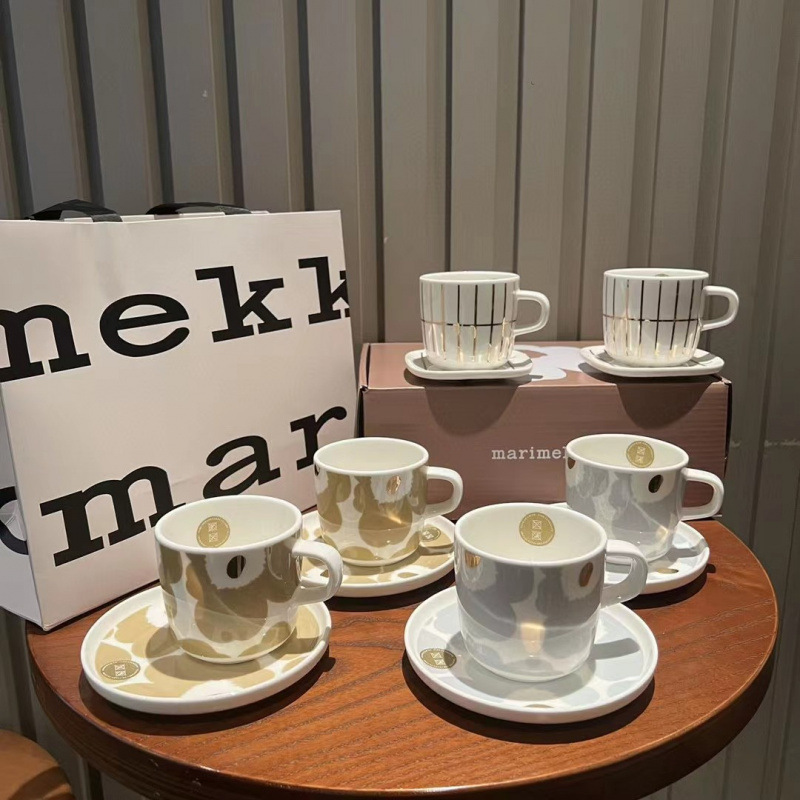 花朵杯盘四件套2杯2碟装 配礼品袋咖啡杯套装马克杯套装