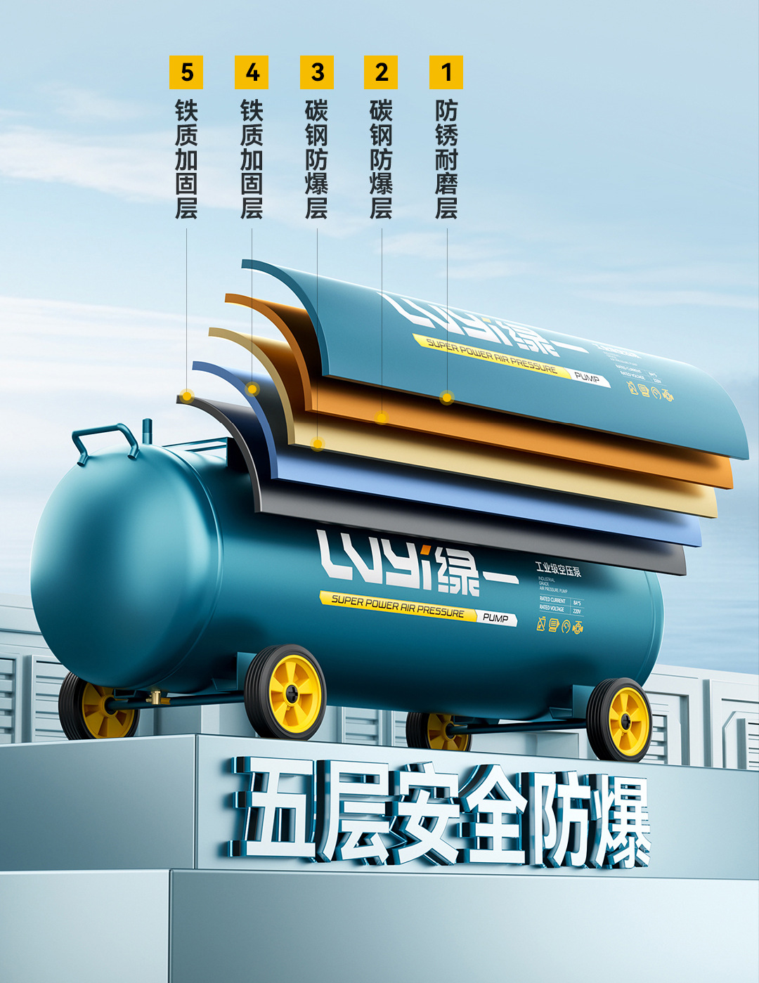 Green Industrial Air Compressor 220V Oil-Free Silent Air Pump High Pressure Air Compressor Portable Woodworking Air Pump