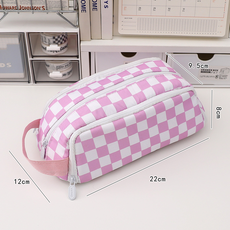 Bolsa de bolígrafo de gran capacidad de tablero de ajedrez de alto valor visual simple papelería almacenamiento bolsa multifuncional dividida