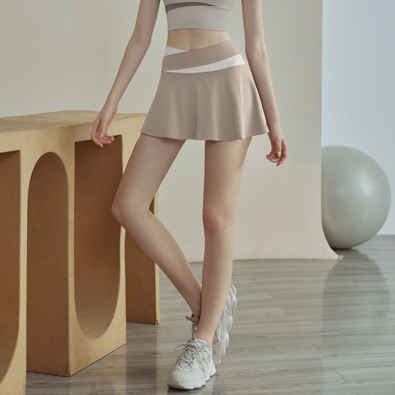 Style Color-blocked Butt-covering Fake Two-piece Running Fitness Dance Yoga Training Quick-drying Sports Skirt