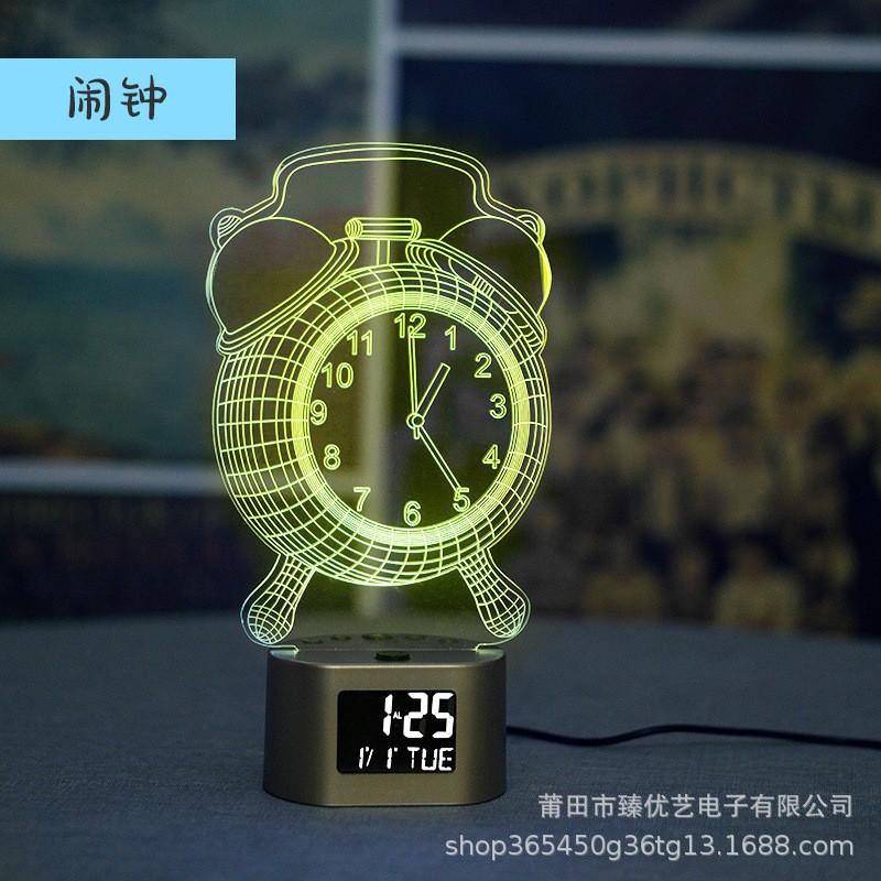 Reloj despertador infantil 3D creativo de venta caliente, luz nocturna multifunción, reloj electrónico de regalo, venta directa de fábrica