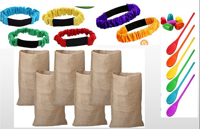Bolsa de patata bolsa competencia equilibrio palo cuchara madera huevo saco salto doble atado pies al aire libre niños adultos partido juego
