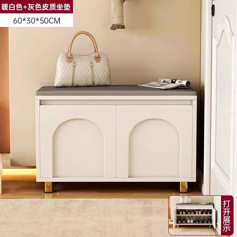 Porta de aire de crema para cambiar de zapato taburete de puerta doméstica para sentarse en el gabinete de zapatos taburete de asiento integrado porche de zapato estante de zapato de entrada para usar taburetes de zapatos