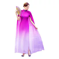 Длинный стиль в китайском стиле с плащом Hansuit Guzheng танцевальный веер танцевальный зонтик сценическое платье Чонсам для выступлений женское элегантное