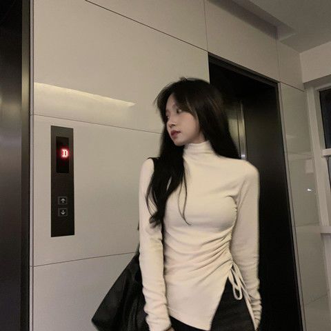 Design Sense Niche Strap Inner Long Sleeve Autumn and Winter New Top Velvet High Neck Slim-fit Base Shirt