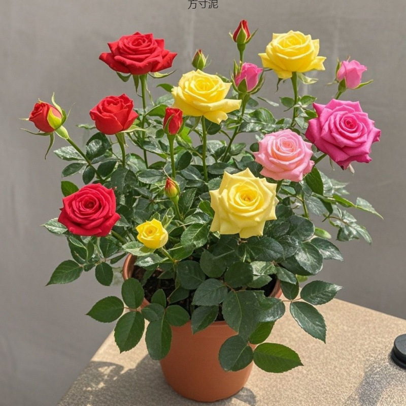 迷你阳台多色月季花苗玫瑰花混色盆栽原盆带土带花苞发货四季开花