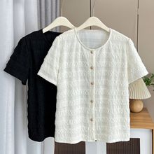 200斤大码女装夏季新款胖MM气质泡泡纱短袖衬衫休闲百搭上衣3979