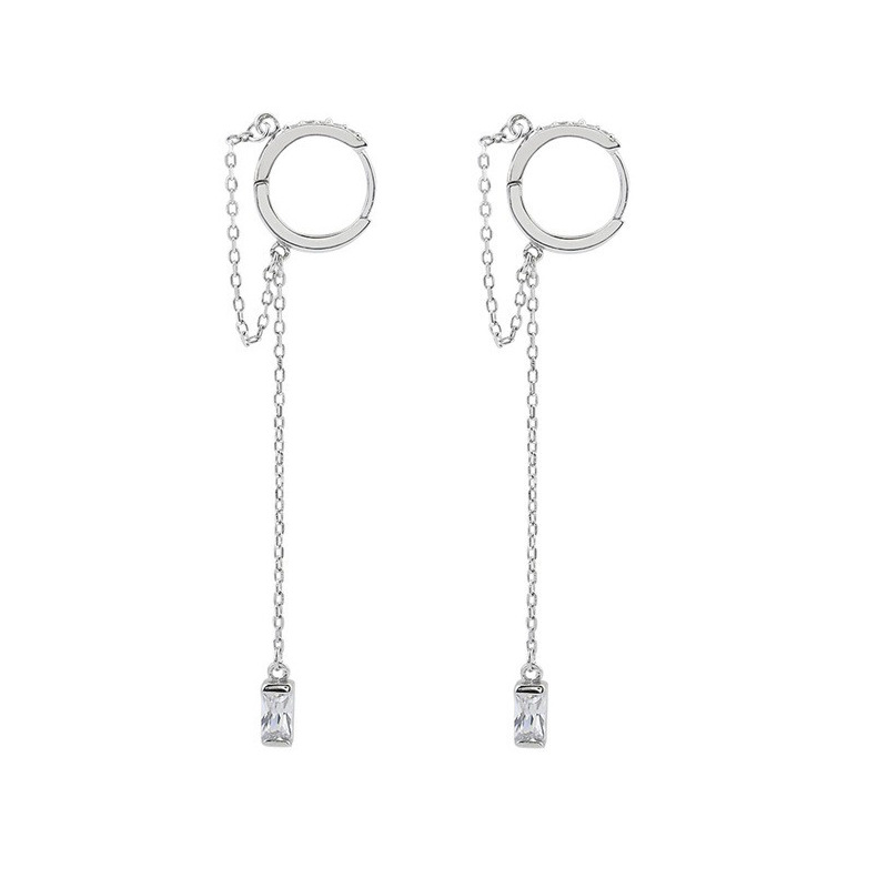 Women's Long Hoop Earrings Fashionable Temperament Japanese And Korean Style Cool Punk Hip-hop Style Single Diamond Tassel Earrings
