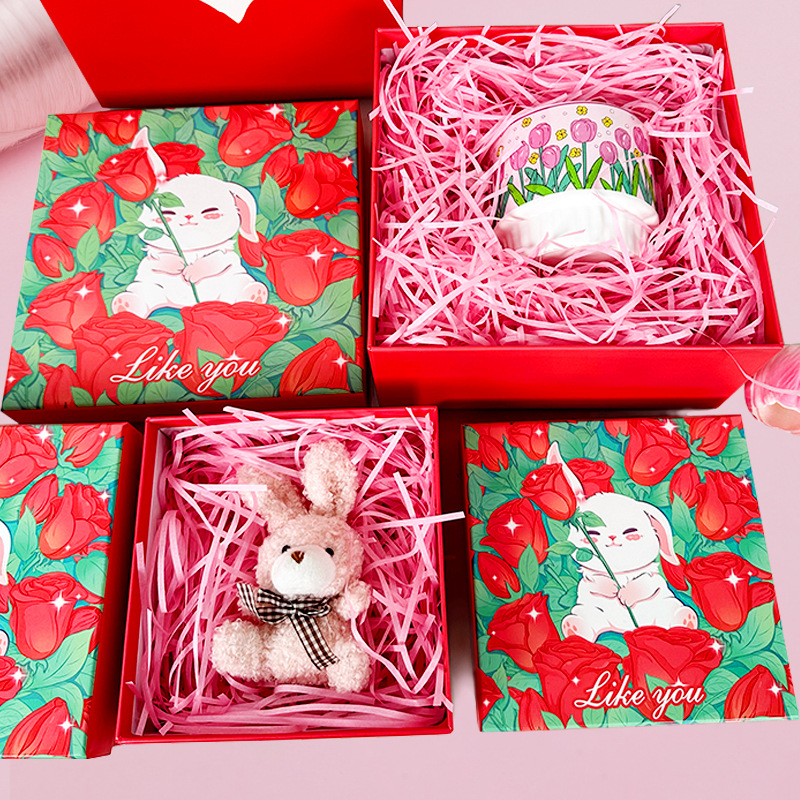 Caja de regalo roja del día de San Valentín, caja vacía de regalo de mano, caja de embalaje de lápiz labial cosmético, caja de regalo para niñas en stock