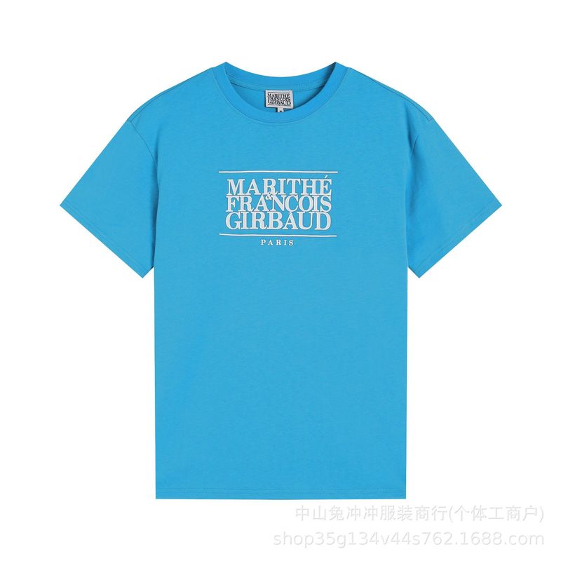 韩国marithe字母刺绣印花休闲正肩短袖男女同款重磅T恤一件代发潮|undefined