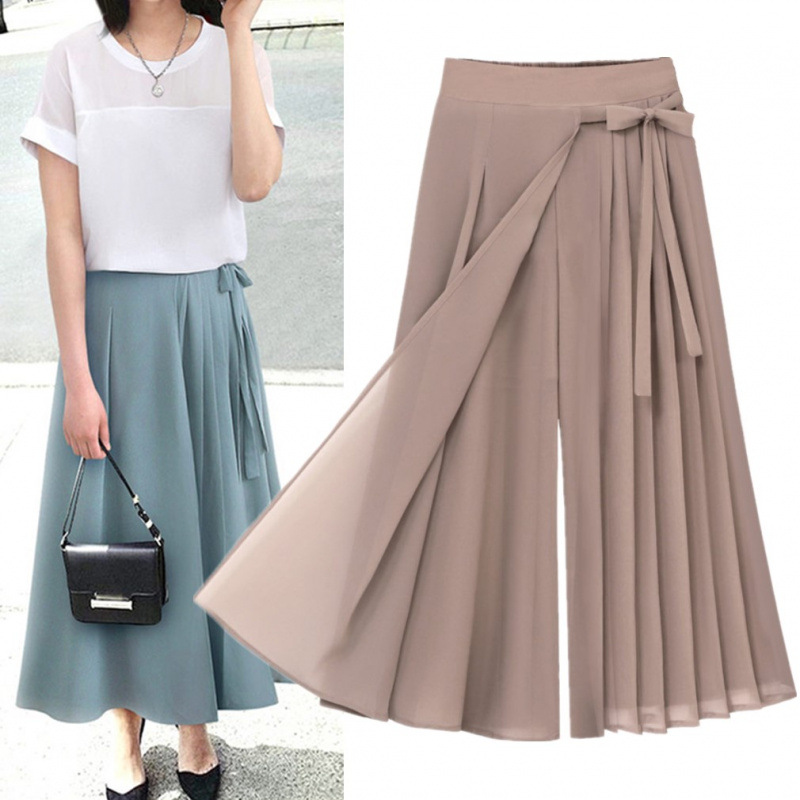 2023 Summer European and American Foreign Trade Spring Cross-Border Women's New Pleated Chiffon Long Pants Plus Size Elastic Casual Pants