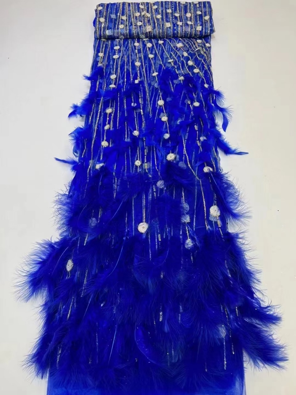 Nuevo lentejuelas pluma encaje tela modelo pasarela moda vestido de novia encaje JX2486