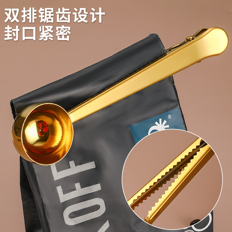 430 clip de cuchara de café de acero inoxidable dos en uno cuchara de leche en polvo para el hogar cuchara de medición herramienta para hornear clip de sellado