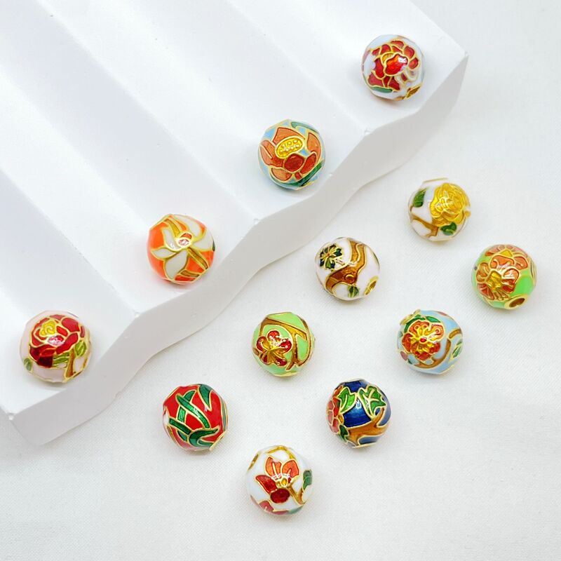 Ancient gold color cloisonne December flower beads birthday transfer beads round bead bracelet necklace DIY accessories